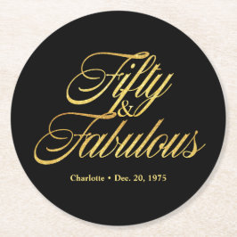 金ゴールドグリッター50と素晴らモダンしい50番目の誕生日 ラウンドペーパーコースター
