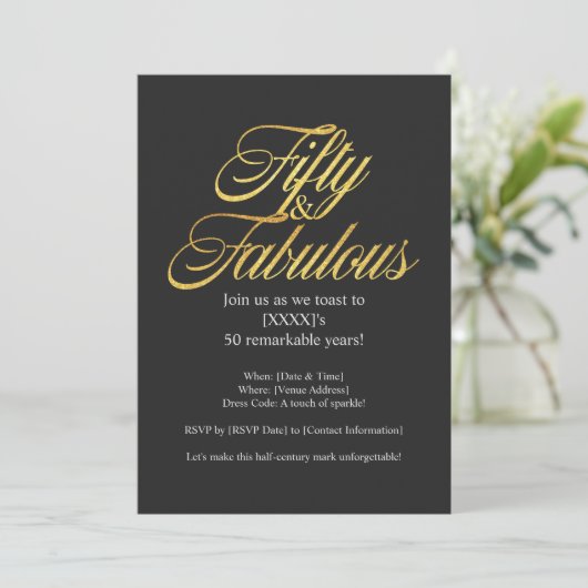 金ゴールドグリッター50と素晴らモダンしい50番目の誕生日 招待状 (スタンド正面)