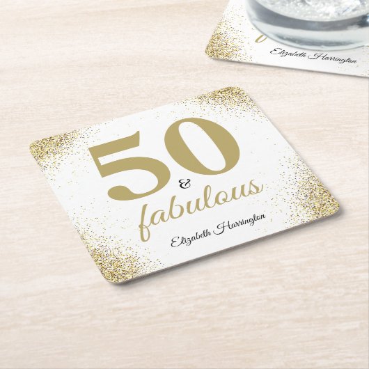 金ゴールドグリッター50及び素晴らしい誕生日 スクエアペーパーコースター (アングル)