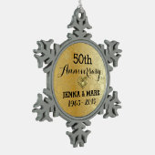 金ゴールドグリッター50周年結婚オーナメント スノーフレークピューターオーナメント (左)