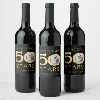 金ゴールドグリッター50周年記念写真テンプレートワイン ワインラベル