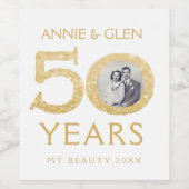 金ゴールドグリッター50周年記念写真テンプレート ワインラベル (シングルラベル)