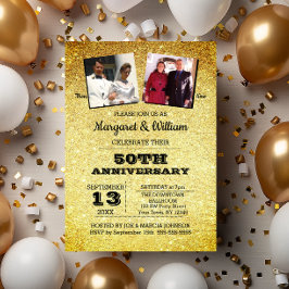金ゴールドグリッター50周年記念写真 招待状