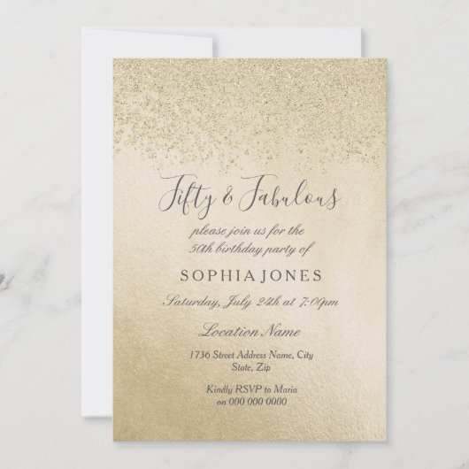 金ゴールドグリッター50歳と素晴らしい50歳 招待状 (正面)
