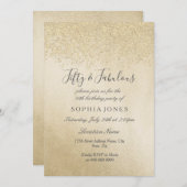 金ゴールドグリッター50歳と素晴らしい50歳 招待状 (正面/裏面)