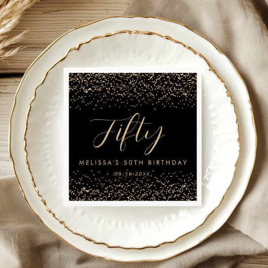 金ゴールドグリッター50歳の誕生日パーテパーソナライズされたィ スタンダードランチョンナプキン