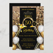 金ゴールドグリッター50番目の誕生日招待状 招待状 (正面/裏面)
