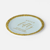 金ゴールドグリッター50番誕生日ハロー50パーティー ペーパープレート (アングル)