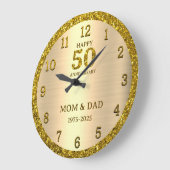 金ゴールドグリッター50結婚周年記念パーソナライズされた ラージ壁時計 (傾斜)