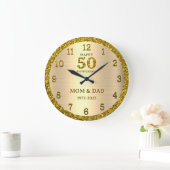 金ゴールドグリッター50結婚周年記念パーソナライズされた ラージ壁時計 (ホーム)