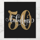 金ゴールドグリッター50 & Fabulous on Blackタイポグラフィ ワインラベル (シングルラベル)