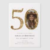 金ゴールドグリッター50th大人誕生日写真 ベラム紙招待状 (正面)