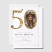金ゴールドグリッター50th大人誕生日写真 ベラム紙招待状 (オフセット)