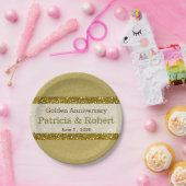 金ゴールドグリッター50th結婚ゴールデンアニバーズ ペーパープレート (パーティー)