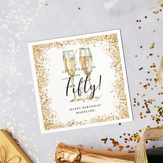 金ゴールドグリッター50th誕生日パーティー スタンダードカクテルナプキン