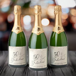 金ゴールドグリッター50th誕生日パーティー スパークリングワインラベル