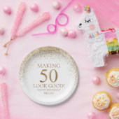 金ゴールドグリッター50th誕生日パーティー ペーパープレート (パーティー)