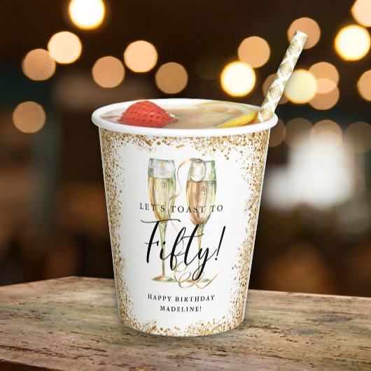 金ゴールドグリッター50th誕生日パーティー 紙コップ