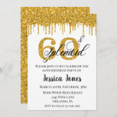金ゴールドグリッター60 60thスプレンディド60誕生日 招待状 (正面/裏面)