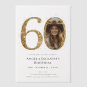 金ゴールドグリッター60th大人誕生日写真 ベラム紙招待状 (正面)
