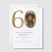 金ゴールドグリッター60th大人誕生日写真 ベラム紙招待状 (オフセット)