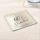 金ゴールドグリッター60th誕生日パーティー スクエアペーパーコースター (アングル)