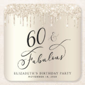 金ゴールドグリッター60th誕生日パーティー スクエアペーパーコースター (正面)