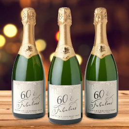 金ゴールドグリッター60th誕生日パーティー スパークリングワインラベル