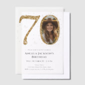 金ゴールドグリッター70th大人誕生日写真 ベラム紙招待状 (オフセット)