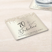 金ゴールドグリッター70th誕生日パーティー スクエアペーパーコースター (アングル)