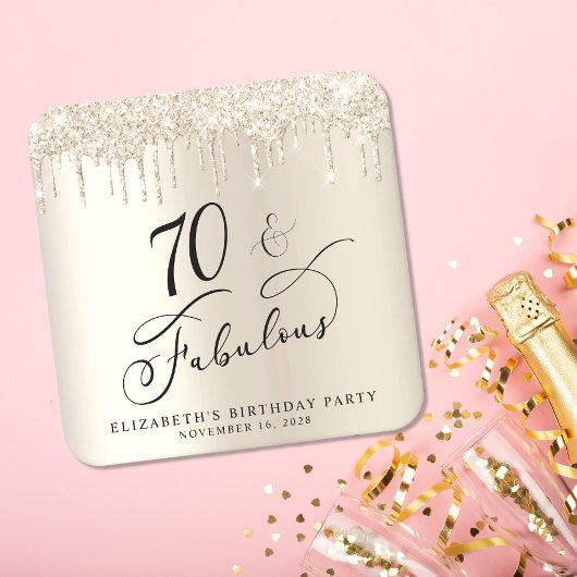 金ゴールドグリッター70th誕生日パーティー スクエアペーパーコースター