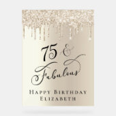 金ゴールドグリッター75th誕生日パーティー アクリルサイン (正面)