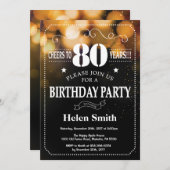 金ゴールドグリッター80番目の誕生日招待状 招待状 (正面/裏面)
