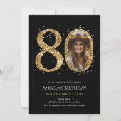 金ゴールドグリッター80誕生日写真 招待状 (正面)