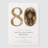 金ゴールドグリッター80th大人誕生日写真 ベラム紙招待状 (正面)