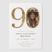 金ゴールドグリッター90th大人誕生日写真 ベラム紙招待状 (正面)