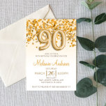 金ゴールドグリッター90th誕生日パーティーへの招待 招待状<br><div class="desc">これは金ゴールドグリッターと紙吹雪をテーマにした90thバースデーパーティー招待状である。デザインは、グリッターを含エレガントむおもしろい金ゴールド紙吹雪デザインからなる。クラスで90歳の誕生日を迎えるかわいい誕生日テーマ!90</div>