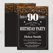 金ゴールドグリッター90th誕生日招待状 招待状 (正面/裏面)