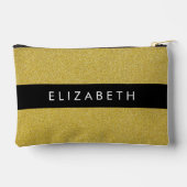 金ゴールドグリッター、グリッターの背景、名前 アクセサリーポーチ (裏面)