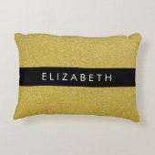 金ゴールドグリッター、グリッターの背景、名前 アクセントクッション (裏面)