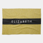 金ゴールドグリッター、グリッターの背景、名前 キッチンタオル (横)