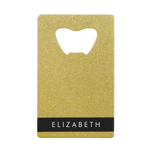 金ゴールドグリッター、グリッターの背景、名前 クレジットカード栓抜き (正面)