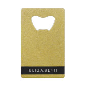 金ゴールドグリッター、グリッターの背景、名前 クレジットカード栓抜き (裏面)