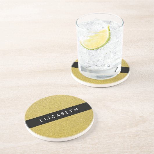 金ゴールドグリッター、グリッターの背景、名前 コースター (側面)