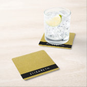 金ゴールドグリッター、グリッターの背景、名前 スクエアペーパーコースター (インサイチュ)