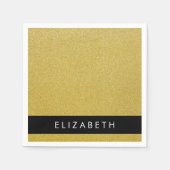 金ゴールドグリッター、グリッターの背景、名前 スタンダードカクテルナプキン (正面)
