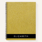 金ゴールドグリッター、グリッターの背景、名前 ノートブック (正面)