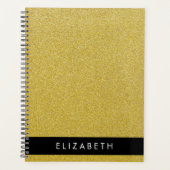 金ゴールドグリッター、グリッターの背景、名前 プランナー手帳 (正面)