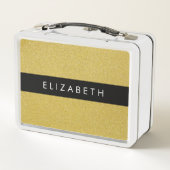 金ゴールドグリッター、グリッターの背景、名前 メタルランチボックス (裏面)