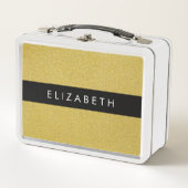 金ゴールドグリッター、グリッターの背景、名前 メタルランチボックス (正面)